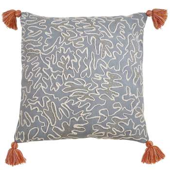 Saro Lifestyle Tasseled Doodle Pillow - Down Filled, 22" Square, Duck Egg Blue