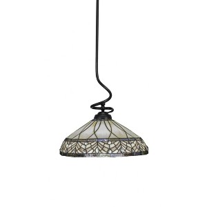 Toltec Lighting Capri 1 - Light Pendant in  Matte Black with 16" Royal Merlot Art Glass Shade - 1 of 2