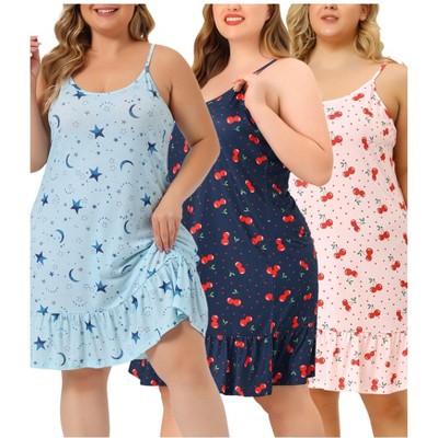 Agnes Orinda Women's Plus Size Sleeveless Ruffle Hem Cute Print Nightgowns