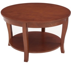 TiramisuBest 30" Round Wood Coffee Table, Traditional 2-Tier Center Table with Open Storage Shelf, Walnut - 1 of 4