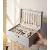 Women's Jewelry Box - Large PU Leather Organizer with Two Layers for Earrings, Bracelets, Rings, Watches White - 2 of 4