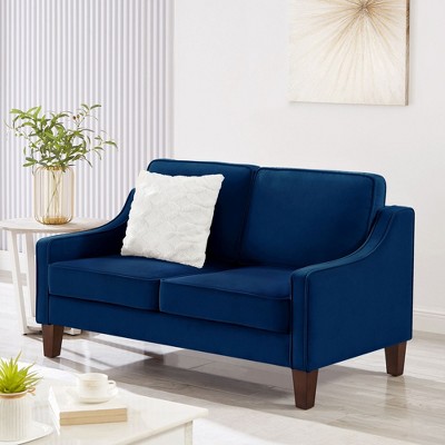NicBex Velvet Loveseat Sofa Modern Small Leisure Sofa Couch Upholstered Love Seat Couch with Wood Legs for Bedroom,Living Room,Blue