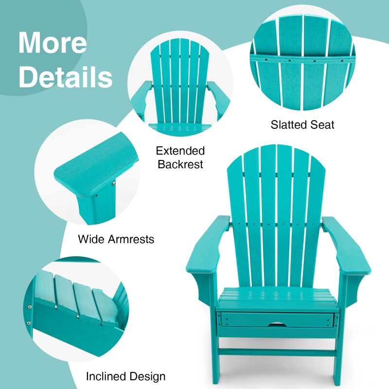 Tangkula 2PCS HDPE Adirondack Chair W/Ergonomic Design&Ottoman Outdoor Lounge Armchair Chair for Yard&Patio Black/Coffee/Grey/Turquoise/White, 5 of 7