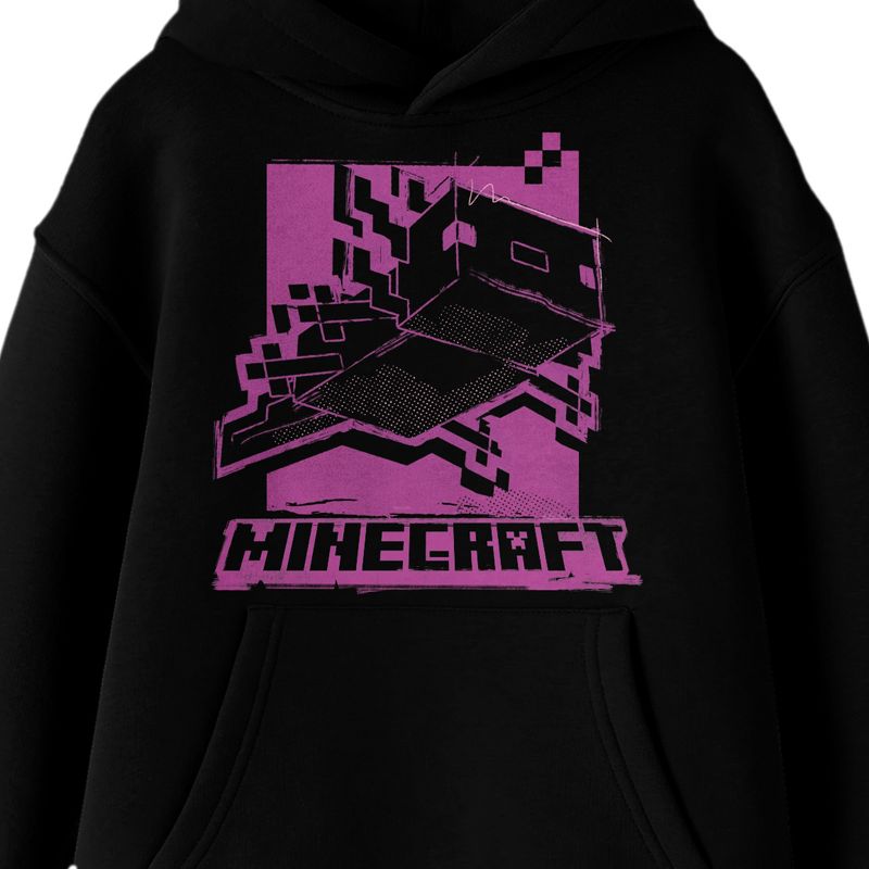 Minecraft Monochrome Axolotl Long Sleeve Black Youth Hooded Sweatshirt, 2 of 4