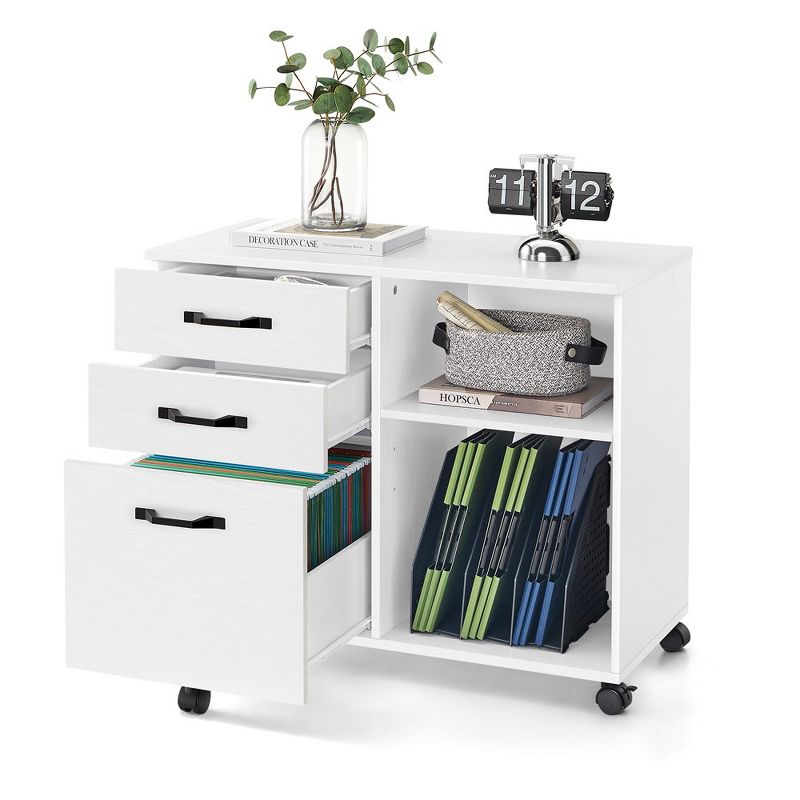 VASAGLE Lateral File Cabinet, Home Office Printer Stand, with 3 Drawers and Open Storage Shelves, for A4, Letter-Size Documents, White, 2 of 6