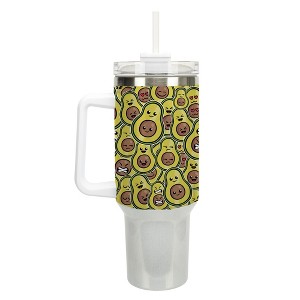 100 North Avocado Emoji Collage Smiley Face 40 oz. Stainless Steel, Large Water Bottle Coffee Mug, Spill & Leak Resistant, Thermal Travel Tumbler with - 1 of 1