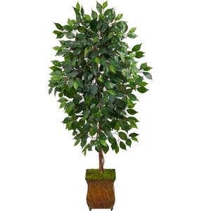 Nearly Natural 51-in Ficus Artificial Tree in Metal Planter - 1 of 4