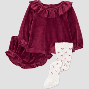 Carter's Just One You® Baby Girls' 3pc Holiday Ruffle Tunic and Shorts Set with Tights - Red - 1 of 4