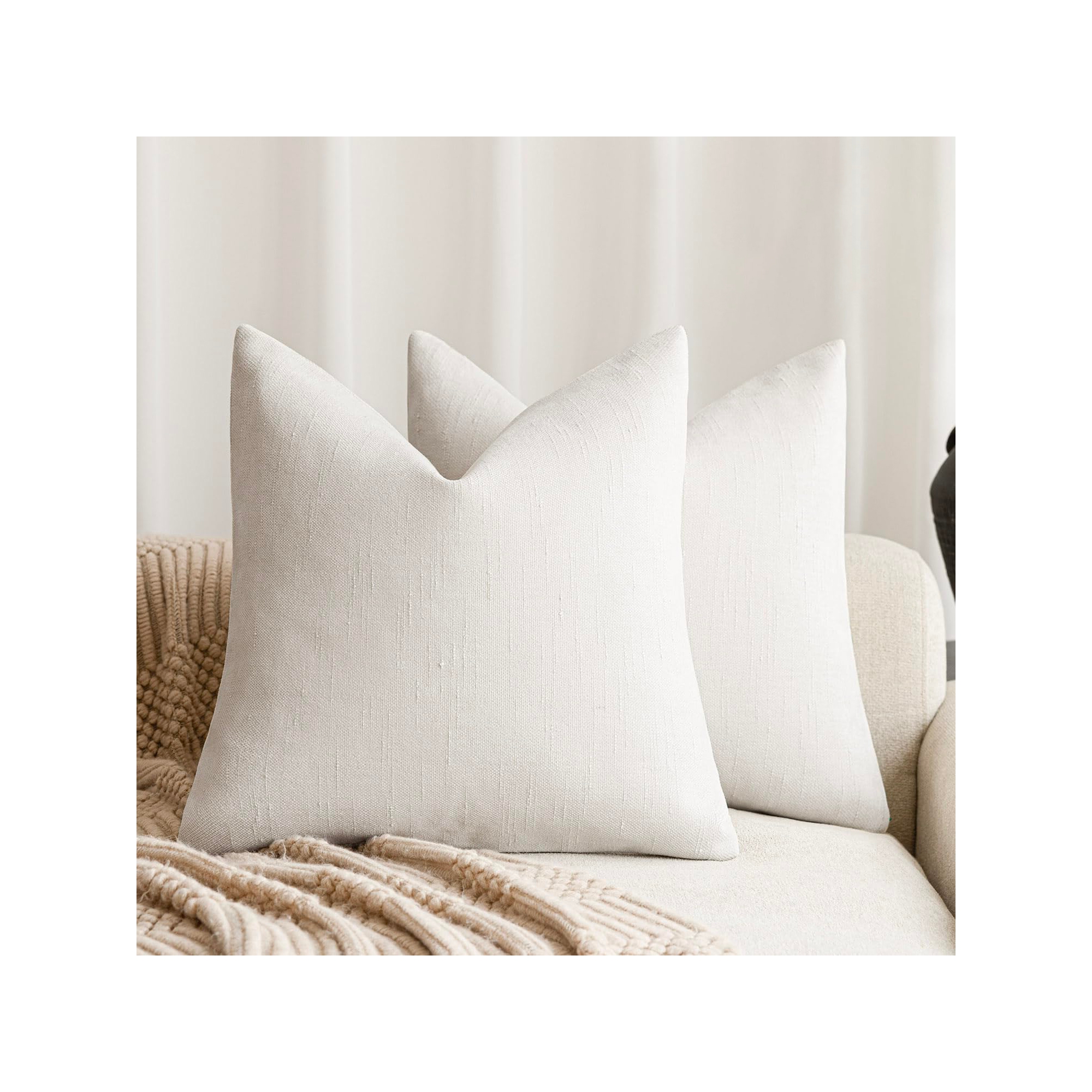 LISM 22x22 Inch Throw Pillow Covers 2-Pack Chenille Decorative Pillowcases Accent Cushion Cover for Home, Ivory