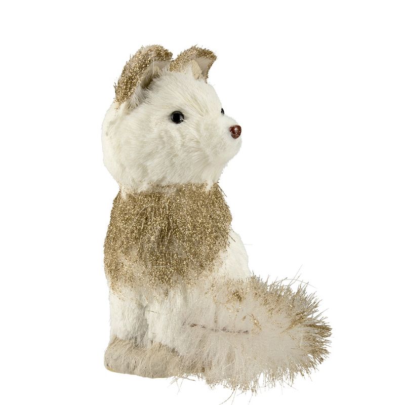 Northlight 9.25" White Sisal Fox with Gold Glitter Christmas Figure, 2 of 6