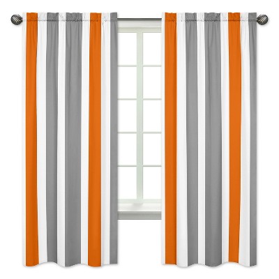 Gray & Orange Striped Curtain Panels - Sweet Jojo Designs