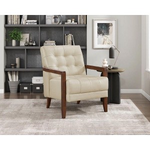 CAVINAS Leather Upholstered Accent Chair,Modern Arm Chairs with Solid Wood Arms and Legs for Bedroom,Reading Room - 1 of 4