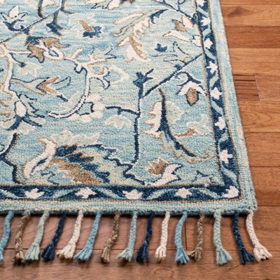 Blossom Blue and Ivory 6' Square Handmade Wool Area Rug