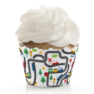 Big Dot of Happiness Cars, Trains, and Airplanes - Transportation Birthday Party Decorations - Party Cupcake Wrappers - Set of 12 - 1 of 4