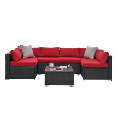Patio furniture outdoor sofa set with 6 seats, Garden Furniture With Tempered Glass Coffee Table