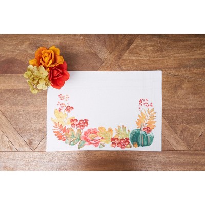 C&F Home 14" x 20" Harvest Teal Pumpkin Floral Flower Leaves Cloth Placemat, Set of 6