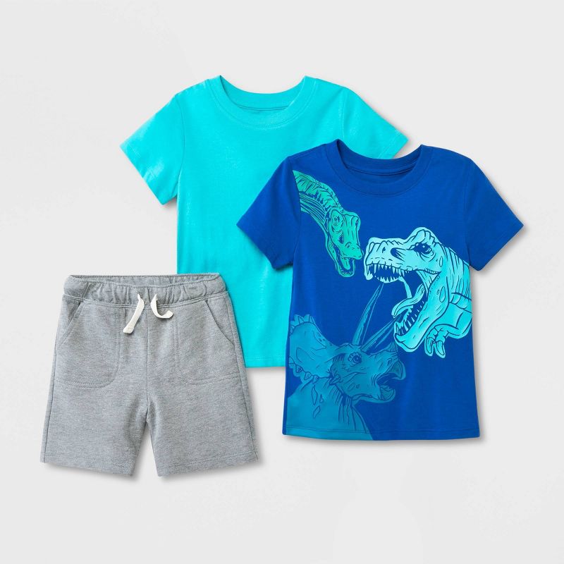 Toddler Boys&#39; 3pk Short Sleeve T-Shirt and French Terry Shorts Set - Cat &#38; Jack&#8482; Blue/Gray, 1 of 6