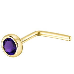 Jewelry Avalanche 22G 14K Gold Bezel-set Amethyst L-shape Nose Stud - 1 of 3