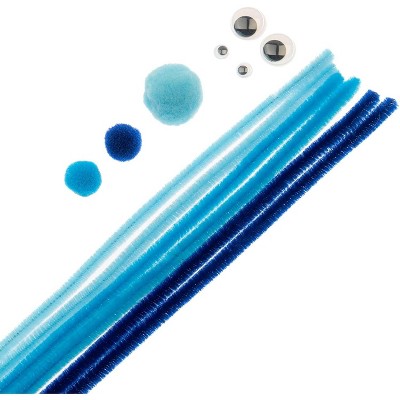 John Bead Craft Combo Pack Pipe Cleaners Pompoms Googly Eyes Activity Kits Blue Mix 300 Pieces