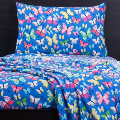 Twin Blue Butterfly Polyester Kids' Sheet Set