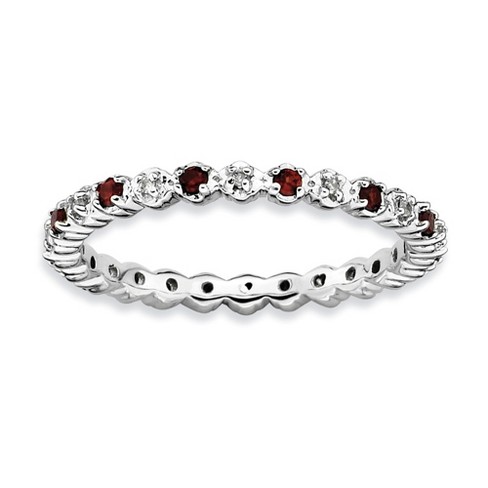 Black Bow Jewelry 2.25mm Sterling Silver, Garnet & .04 Ctw Diamond Stackable Band - image 1 of 4