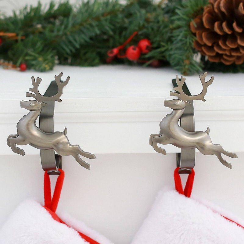 Original MantleClip 2ct Reindeer Pewter Christmas Stocking Holder, 3 of 4