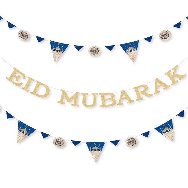 Big Dot of Happiness Eid Mubarak Letter Banner - Ramadan Decorations - No-Mess Real Gold Glitter Eid Mubarak Letters, 1 of 9