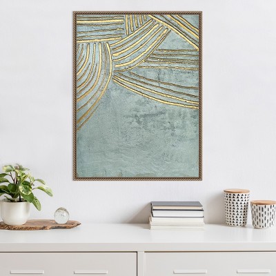 Gold and Blue Abstract Canvas Framed Wall Art