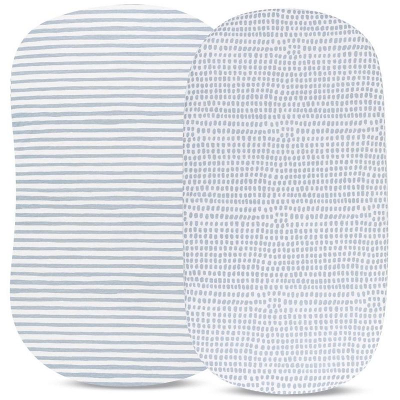 Ely's & Co. Baby Fitted Waterproof Sheet Set  100% Combed Jersey Cotton Misty Blue Stripes & Splash 2 Pack, 3 of 9