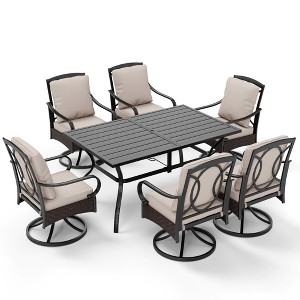 Captiva Designs 7pc Patio Dining Set with Slat-top Steel Table & Rattan Metal Chairs with Removable Cushions - 1 of 4