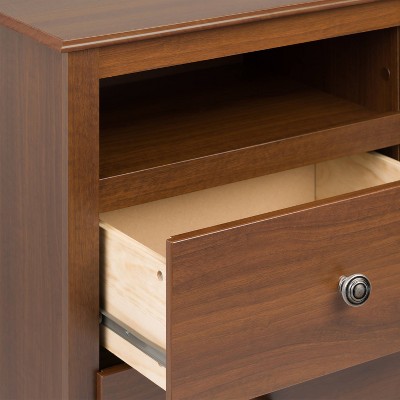 Elegant Cherry Nightstand with Open Shelf and Antique Bronze Knobs
