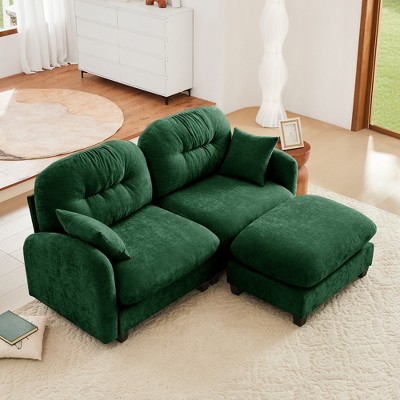 DOMETOUR Cloud Sectional L-Shaped Couch With Ottoman,Soft Chenille Fabric,Tufted Cushion Backrest Design for Bedrooms Living Rooms