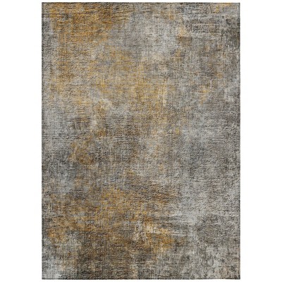 Gray Silver And Charcoal Abstract Washable Indoor Outdoor Area Rug