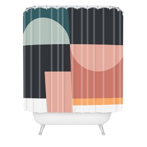 The Old Art Studio Abstract Geometric Shower Curtain Green - Deny Designs: Polyester, Microfiber, Buttonhole Top - 1 of 4