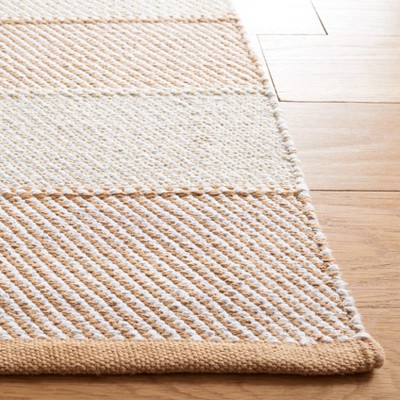 Beige and Gold Striped Wool Flat Woven Runner Rug