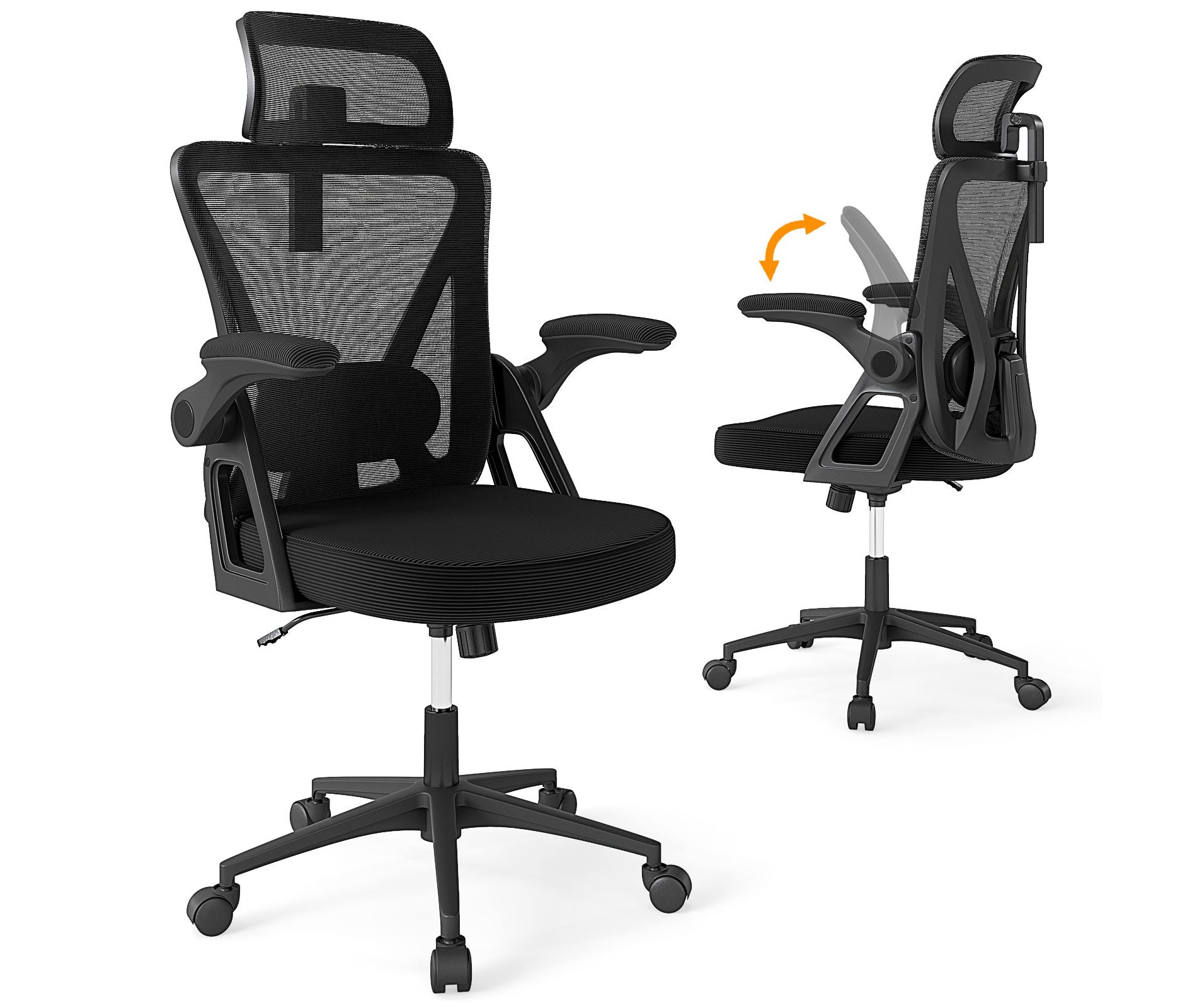 Tangkula Ergonomic Mesh Office Chair w/ Lumbar Support 2D Headrest Flip-up Padded Arms