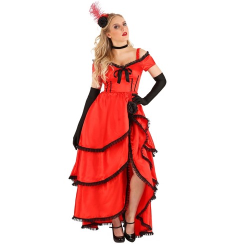 SALOON GIRL COSTUME W HAIR FEATHERS & GLOVES - Costume Boutique