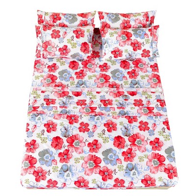 Full Size Black and Red Floral Microfiber Sheet Set