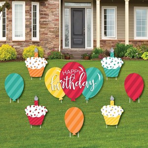 Big Dot of Happiness Colorful Happy Birthday - Cupcake and Balloon Yard Sign and Outdoor Lawn Decorations - Birthday Yard Signs - Set of 8 - 1 of 4