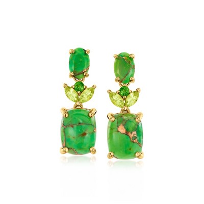 Ross-Simons Green Turquoise and .30 ct. t.w. Peridot Drop Earrings With Chrome Diopsides in 18kt Gold Over Sterling
