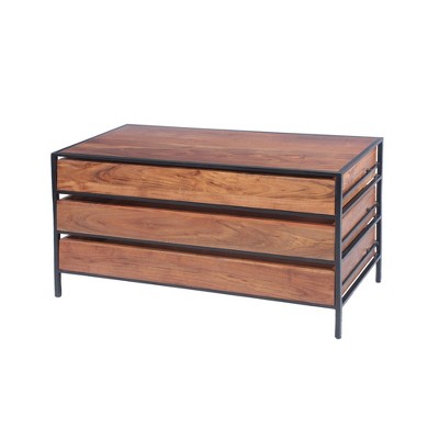 3 Drawer Spacious Acacia Wood Chest Brown/Black - The Urban Port