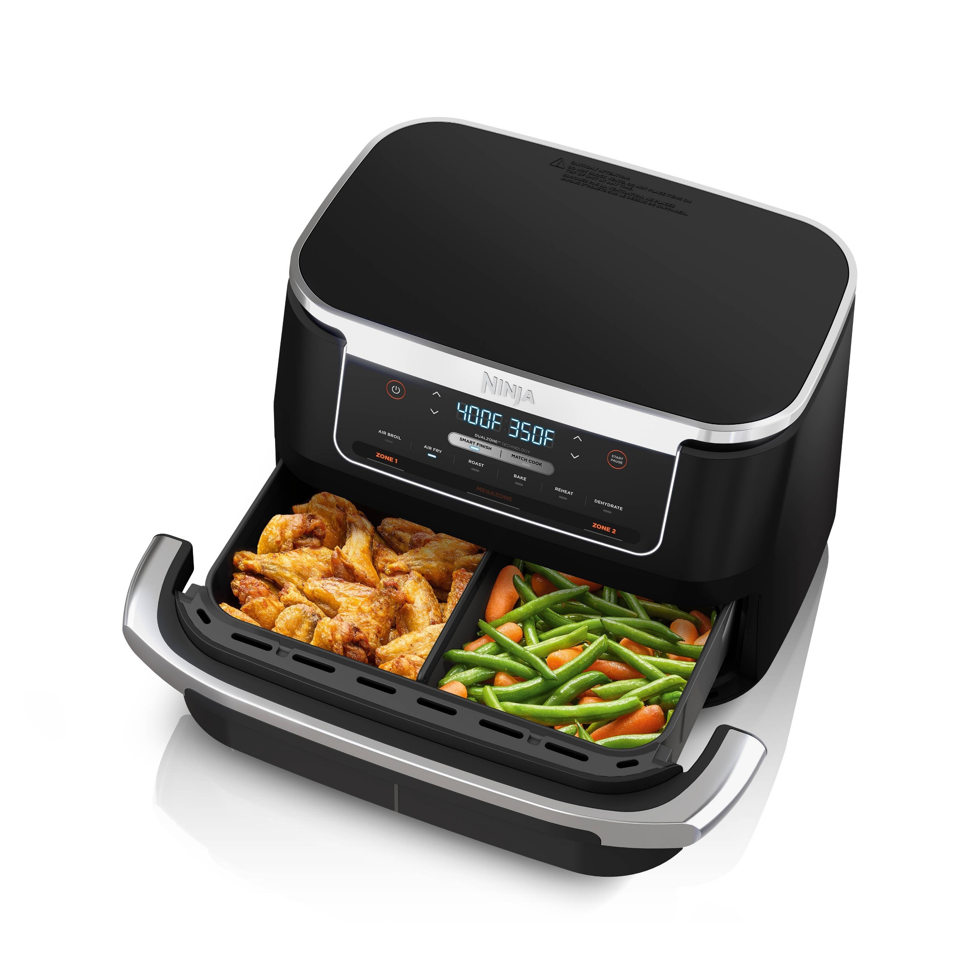 Ninja Foodi DualZone FlexBasket Air Fryer with 7-qt MegaZone DZ071: 7-in-1, Nonstick, Digital Control, Dishwasher-Safe
