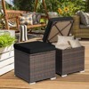 Tangkula 2PCS Rattan Ottomans Seat Side Table Storage Box Footstool w/ Black Cushion Patio - 2 of 4