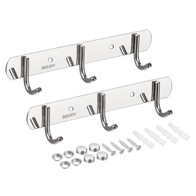 Unique Bargains 304 Stainless Steel Polished Wall Mounted Durable Coat Hooks 2 Pcs