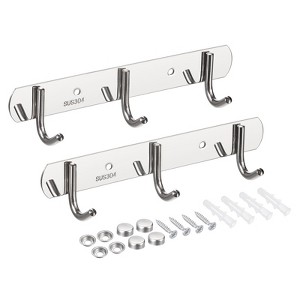 Unique Bargains 304 Stainless Steel Polished Wall Mounted Durable Coat Hooks 2 Pcs - 1 of 3