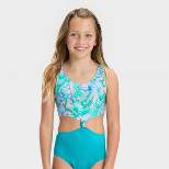 Girls' Floral Printed Tropical Twist Swimsuit - art class™ Light Blue