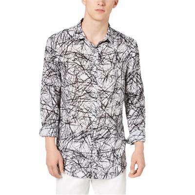 I.N.C International Concepts Mens Cross-Hatch Button Up Shirt, Black, X-Large