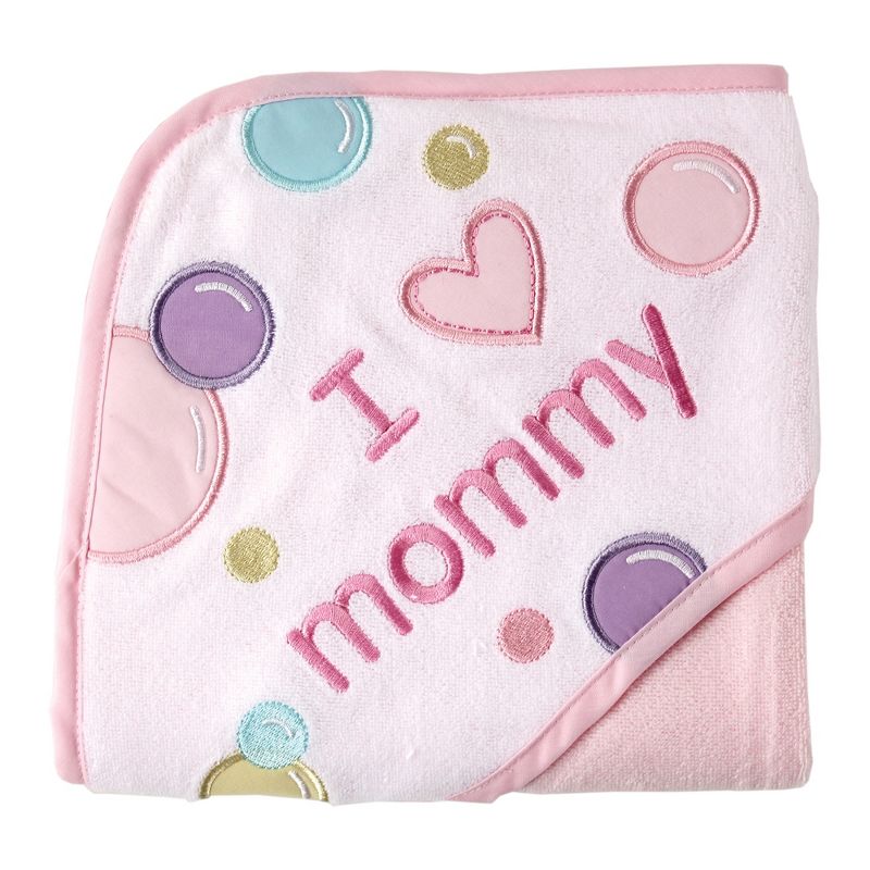 Luvable Friends Baby Girl Hooded Towel, Pink Mom, One Size, 1 of 3