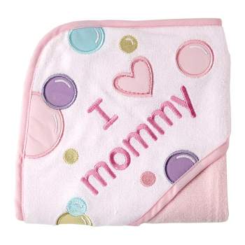 Luvable Friends Baby Girl Hooded Towel, Pink Mom, One Size