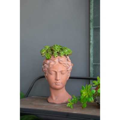 Maggift Planters Head Bust Planter, Greek Style Cement Head Planter Indoor Outdoor Home Garden Decor Plant Pots for Living Room, Brown, 7"*7"*11"